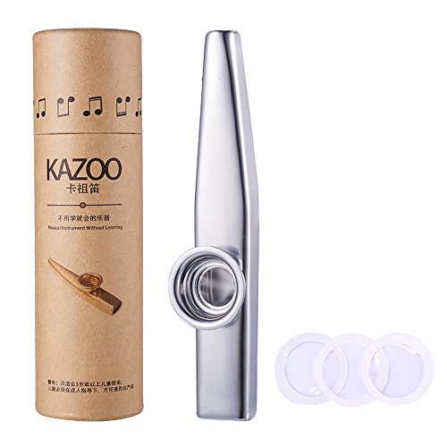 WANDIC Aluminiumlegierung Kazoo Und 3 Kazoo Membran mit Vintage Geschenkbox, Silber, Instrument Profi Musikinstrumente für Alle Altersgruppen, Guter Begleiter für Gitarre, Klavier, Violine