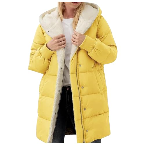 Damen Wintermantel, Teddy Mantel Damen Winter Lange - Daunenmantel Damen - Teddyfleece Gefüttert Winterjacke Große Größen Daunenjacke mit Kapuze Elegant Wintermantel Dick Winddicht Steppjacke