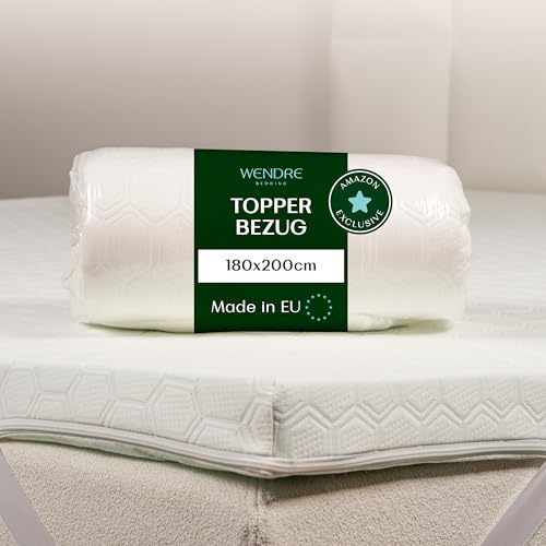 Wendre Topper Bezug 180x200 – Passend für 5–7 cm Höhe – 3-seitiger Reißverschluss – Waschbar bei 40°C – Oeko-TEX Zertifiziert – Schutzbezug für Matratzentopper