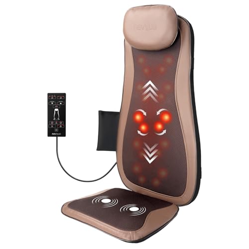 Nevvue Massagesitzauflage, Massagematte mit Wärmefunktion, Rückenmassagegerät mit 3D Massage, Massagegerät Rücken mit Vibration, Shiatsu Massagegerät mit 3 Intensitäten, Massageauflage Zu Hause, Romm