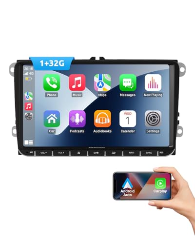 Essgoo Carplay Autoradio 9 Zoll Android 14 Car Stereo 32G Wireless Auto Radio Für VW Golf 5 6 Touran B6 EOS Tiguan Polo mit Bluetooth GPS RDS Navi Mirror Link FM SWC