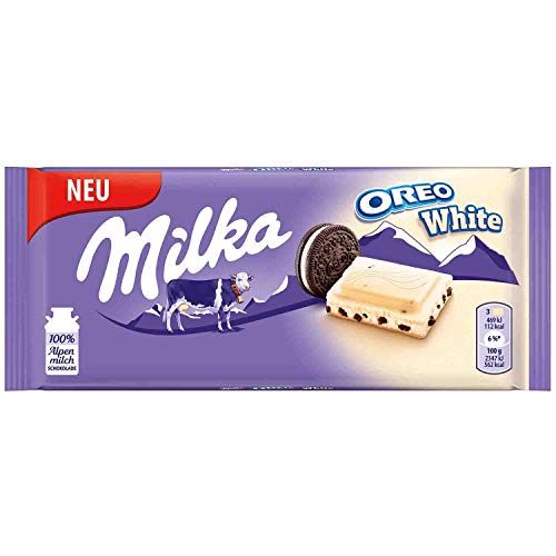 Milka Oreo White – Weiße Alpenmilch-Schokolade mit knusprigen Oreo-Keks-Stückchen – 100g