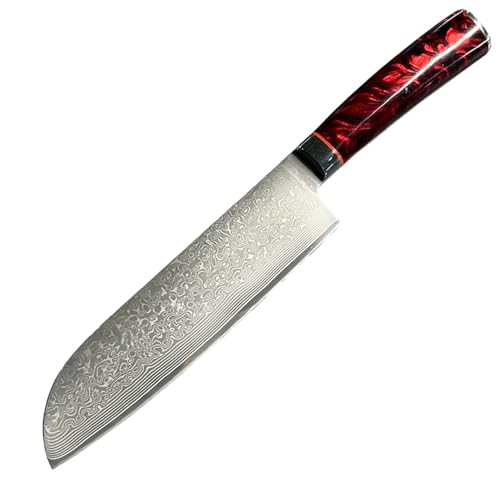 Grillfürst Santokumesser aus Damaststahl 18 cm - Damastmesser Küchenmesser, ultrascharfe Klinge für Fleisch, Fisch & Gemüse