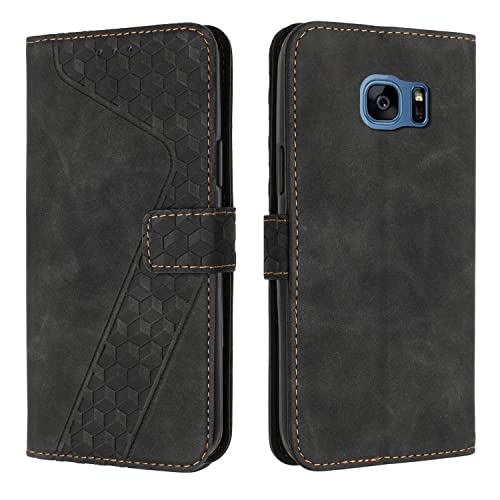 OKZone Kompatibel mit Samsung Galaxy S7 Edge Hülle, Handyhülle Samsung S7 Edge, PU Leder Tasche Wallet Schutzhülle Flip Cover Klappbar Brieftasche Etui mit Magnet Kartenfach TPU Lederhülle (Schwarz)