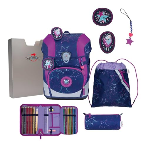 DerDieDas Schulranzen ErgoFlex Tiny LED Set 6-teilig Dancing Star dunkelviolett