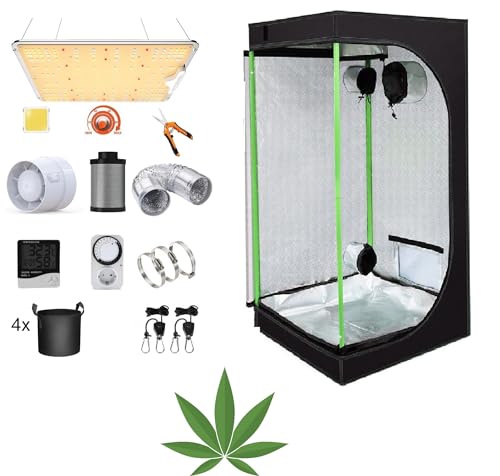 JUNG Growbox Komplettset, Cannabis Anbau Set mit LED Vollspektrum Grow Lampe Dimmbar, 80x80x180cm, mit Ventilator, Abluft Aktivkohlefilter, Growzelt Anzucht Gewächshaus, Grow Tent Complete Set