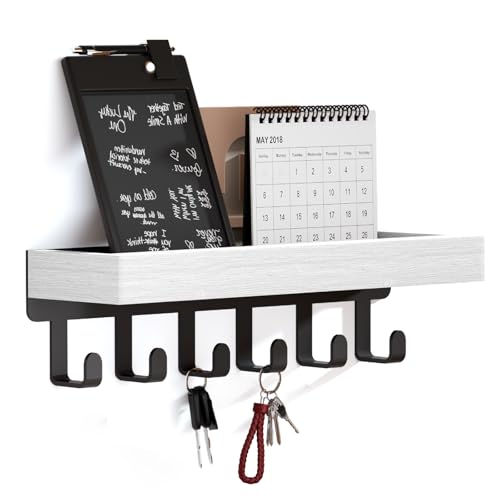 SWTYMIKI Schlüsselbrett mit Holztablett und 6 Haken - Multifunktionales Schlüsselhalter/Schlüsselboard, Schlüsselbrett mit Ablage für Flur, Schlafzimmer & Küche, Hängen Küchenbesteck