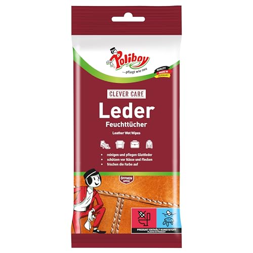 Poliboy - Leder Pflege Tücher - für alle Glattleder in allen Farben - Feuchttücher - Einzeln - 20 Tücher - Made in Germany
