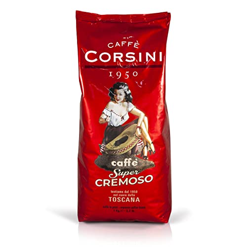 Corsini Caffe Super Cremoso in Grani italienischen Espresso Bohnen - Mischung aus erstklassigen Kaffeesorten für einen vollmundigen Kaffee mit starkem Charakter und lang anhaltendem Nachgeschmack