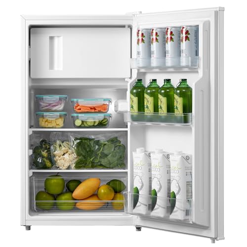 Comfee RCD80WH3(E) Kühlschrank mit Gefrierfach/ 80L Kleiner Kühlschrank/mit 12 L Gefrierfach/ -18 °C bis -8 °C/ 4-Sterne-Gefrierschrank-Bewertung/Inverter-Kompressor/Weiß [Energieklasse D]