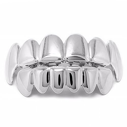 Hip Hop Teeth Grills für den Mund, Zahnspange Dekoration, Hip Hop Teeth Grills für Mouth Top Bottom, für Musikfestivalpartys, Hip-Hop-Rapper(Silber)
