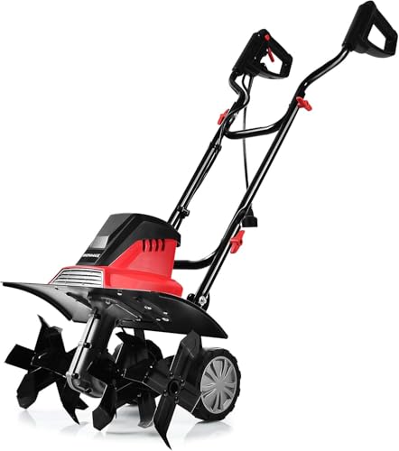FANTASK 1500W Elektro Bodenhacke mit 6 Hackmesser, Bodenfräse Gartenfräse 43cm Arbeitsbreite & 22cm Arbeitstiefe 400 U/m, Rot + Schwarz