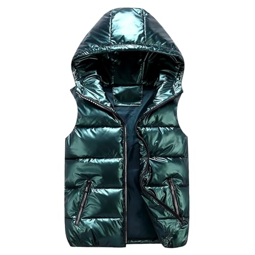Generisch 2025 Glänzende Daunenweste Daunenjacke Herren Damen - Steppjacke Mit Kapuze Ärmellos Steppweste Einfarbig Daunenweste Herbst Winter Warme Bequem Jacke S-4Xl