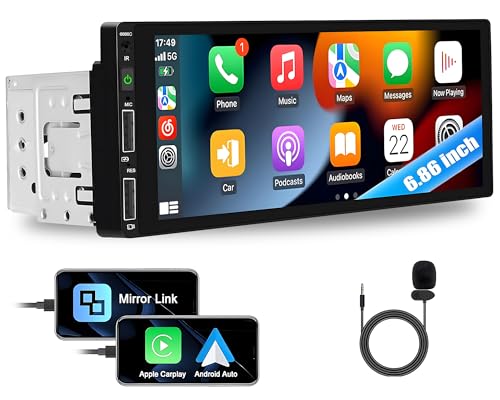 CAMECHO Autoradio 1 Din CarPlay mit 6.9 Zoll Bildschirm Android Auto Radio Touch Display mit Bluetooth Freisprecheinrichtung Mirror Link FM Radio 3 USB Ports SWC Externes Mikrofon