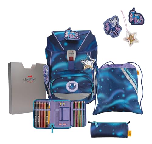 DerDieDas ErgoFlex Superlight Luna Set 5-teilig, extra leichter Schulrucksack für die Grundschule, sicher & ergonomisch, für Mädchen oder Jungen, ca. 22 l Volumen