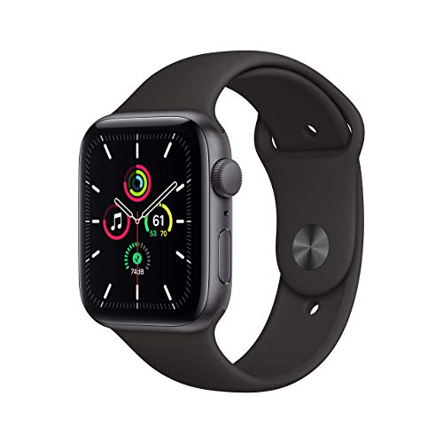 Apple Watch SE 2020 (GPS, 44MM) Aluminiumgehäuse Space Grau mit Schwarz Sportarmband (Generalüberholt)