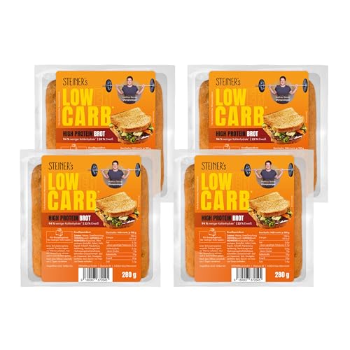 STEINER´s Low Carb High Protein Brot | 94% weniger Kohlenhydrate | high protein | nur 2,6g Kohlenhydrate | 23g Eiweiß (4x280g)