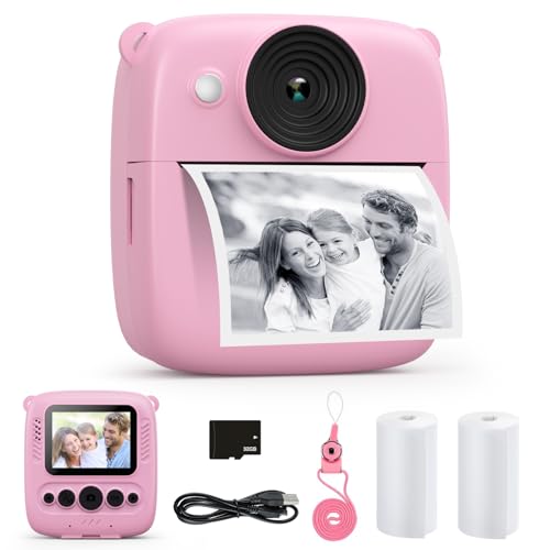 CalineGam Kinderkamera Sofortbildkamera, 48MP Sofortbildkamera Kinder mit 32GB Karte & Druckpapier, 1080P Digitalkamera Kinder, Geschenke für Jungen und Mädchen 3-12 Jahre (Rosa)