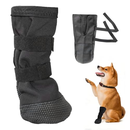 heqxwl Hundeschuhe Pfotenschutz Wasserdicht – Atmungsaktive Hundepfoten-Schutzsocken für VerletzungsPflege, Anti-Rutsch Hunde Schuhe für Innen & Außen, S/M/L Größen, Schwarz (M)