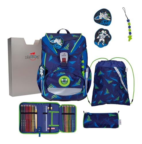 DerDieDas Schulranzen ErgoFlex Light LED Set 6-teilig Moon Mission blau