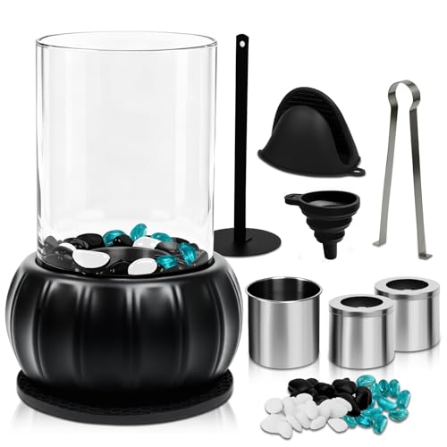 Innenfeuerstelle, Schreibtischkamin mit 3 Farben Deko Steinenmit, Desktop-Kürbis Party-Dekor, für Indoor & Outdoor, Balkon Wohnung Deko, Erstellen Romantische Ambiente