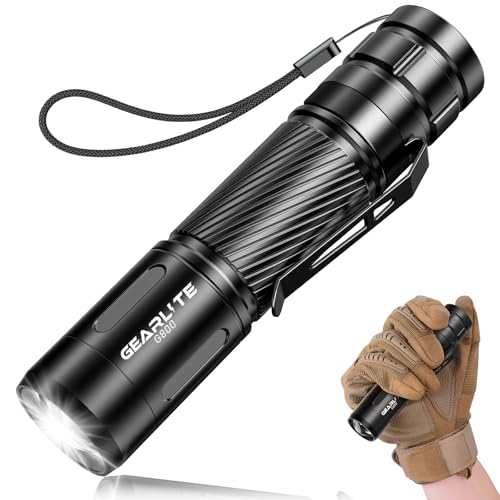 GEARLITE LED Taschenlampe Aufladbar, Superhelle Zoombare 2000 Lum Mini Torch mit 3 Lichtmodi & Langer Betriebsdauer, IP65 Taktische Wasserdichte Handlampe für Camping Wandern Angeln Outdoor, Notfäll