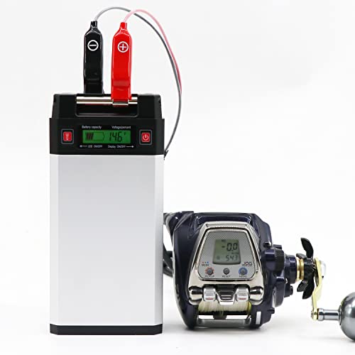 Wiederaufladbarer Lithium-Akku aus Aluminiumlegierung, 14,8 V, 20000 mAh, geeignet für Fischerboote und elektrische Rollen. Kompatibel mit Daiwa Shimano Elektrokabelrollen. (Silber)