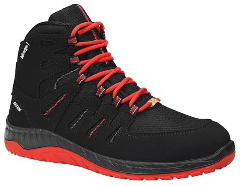 ELTEN Sicherheitsschuhe MADDOX black-red Mid ESD S3, Herren, Textil, Stahlkappe, leicht, sportlich, Schwarz/Rot, Größe: 43
