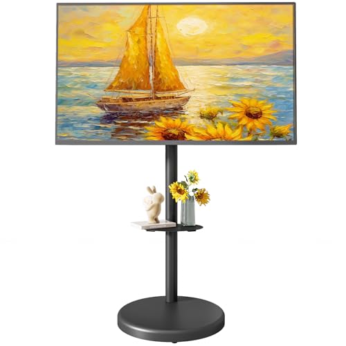 ECOTINY Höhenverstellbarer Rollbarer TV-Ständer für 37-86 Zoll Fernseher, 50 kg Tragkraft, Hoch- und Querformat, Stabiler Mobiler TV-Wagen mit Ablage, Max. VESA 600x400mm (Schwarz)