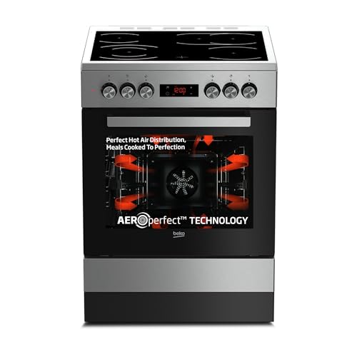 Beko FSM67320GXS b300 freistehender Herd mit Glaskeramik-Kochfeld, 72 l Volumen, 60 cm Breite, Multifunktionsofen, SteamShine, LED-Display, 8 Heizarten, herausnehmbare Seitengitter, Edelstahl
