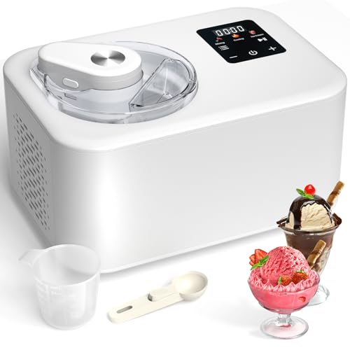 Acmeenjoy Eismaschine mit Kompressor 1,2L, Eismaschine Selbstkühlend 110W, mit Entnehmbarem Eisbehälter, inkl. Rezeptheft/Eisportionierer/Messzylinder mit Skala