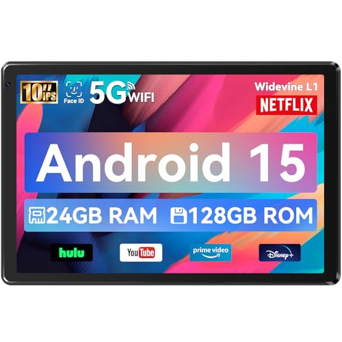 Whitedeer Tablet, Tablet 10 Zoll, Android Tablet mit 24GB RAM 128GB ROM, Octa-Core, HD IPS Touchscreen, 5000mAh Akku, WiFi 6, Bluetooth 5.0, Dual Kamera, Face ID, Google-Zertifiziert, Schwarz