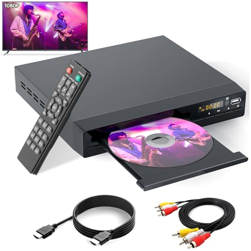 DVD CD Player für Fernseher, Up-Convert to HD 1080p, All Region, Breakpoint Memory, Eingebautes PAL/NTSC, USB 2.0