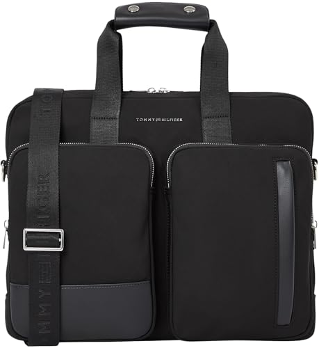Tommy Hilfiger Herren Laptoptasche Business Nylon mit Außentaschen, Schwarz (Black), Einheitsgröße