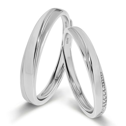 Meissa 2er-Set Paar-Ringe für Herren und Damen, 925 Sterling Silber Breite Eheringe größenverstellbare Versprechensringe passendes Paar-Ring-Set, Set aus zwei Ringen
