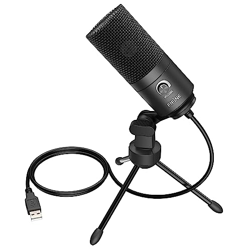 FIFINE USB Mikrofon PC Gaming, Microphone für MAC PS4 PS5, Podcast Mikrofon mit Ständer, Studioqualität Aufnahme kondensator Microfon für Streaming, Studio -Schwarz