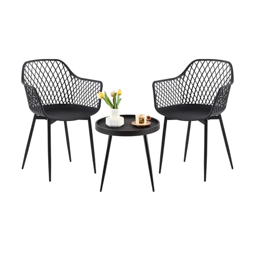 buybyroom Gartenmöbel Set 2 Garten Stühle +Tisch, Outdoor Balkonmöbel Kleiner Balkon Gartengarnitur Set Kunststoff Terrassenmöbel Set für Balkon, Terrasse & Garten, Schwarz