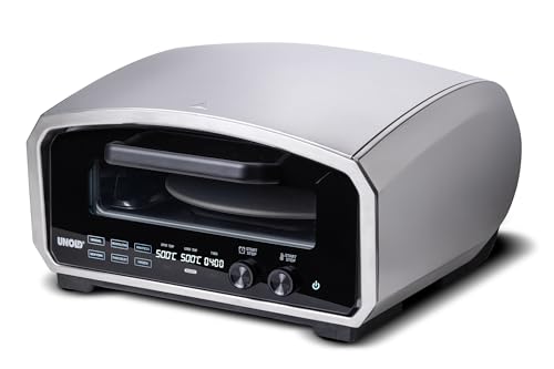 Unold 68916 Pizzaofen Enzo elektrisch rotierender Pizzastein 33cm ca. 500 °C 6 Programme für innen und außen inklusive Zubehör
