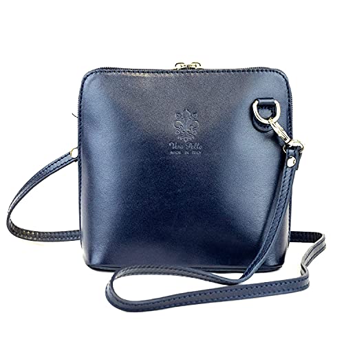 Woodland Leather Kleine Vera Pelle Handtasche aus echtem Leder Umhängetasche Italienische Mini-Umhängetasche Hochwertiger Riemen für Damen (Marine, 17cm x 17cm x 8cm)
