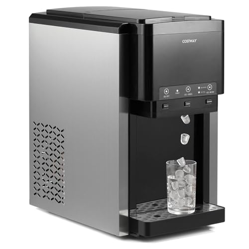COSTWAY 3 in 1 Wasserspender mit Eiswürfelmaschine, Eiswürfelbereiter mit zerstoßenem EIS, 12 Eiswürfel in 9 Min, Eisbereiter 20 kg/Tag für Zuhause, Küche & Büro