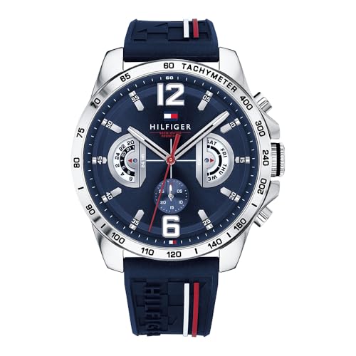 Tommy Hilfiger Multi Zifferblatt Quarz Uhr für Herren mit Marinblaues Silikonarmband - 1791476