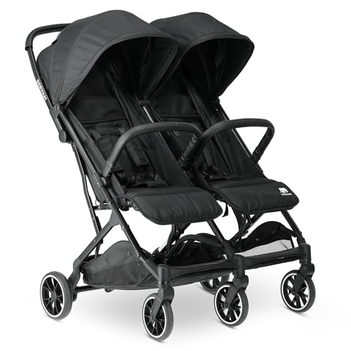 Deryan Rolo X2 Kinderwagen Buggy 2 in 1 - Buggy klein zusammenklappbar - Geburt bis 4 Jahre - Baby Wagen pro Sitz belastbar bis 44kg - Kinderbuggy klappbar - KOMPAKT & FALTBAR - Schwarz