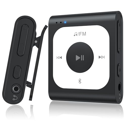 AGPTEK 64GB MP3 Player Bluetooth 5.3 mit Clip, Mini Tragbarer Musikplayer mit UKW-Radio, Zufallswiedergabe, Einfache Benutzung, Kein Telefon erforderlich für Sport, Schwarz