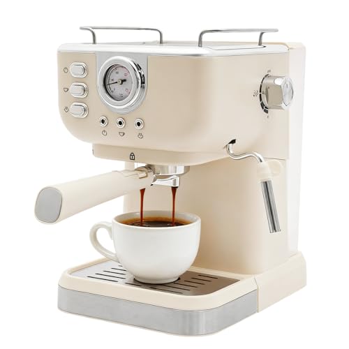 HUOMMGS Espressomaschine 1050W Esspressokaffeemaschine Klein Siebträgermaschine 20Bar Espressomaschinen mit 1,5L Wassertank, Presslöffel und Trichtergriff Weiß Expresso Machine für Haus, Büro
