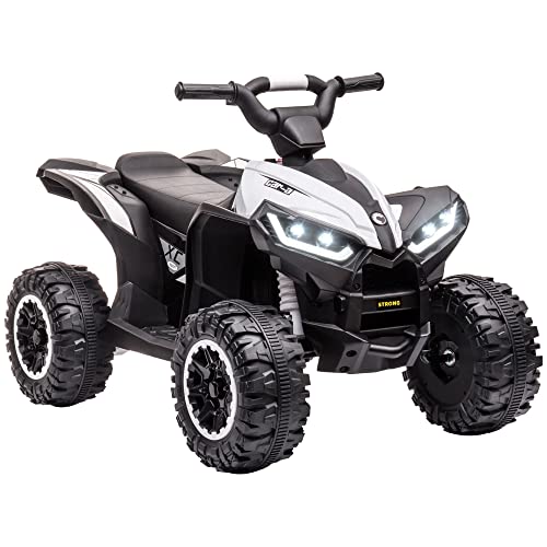 HOMCOM Kinder Quad Elektro 12V Kinderquad mit Vorwärts-, Rückwärtsfunktion, Musik, USB-Anschluss, LED-Scheinwerfer 3-6km/h Elektro-Quad für Kinder 3-5 Jahre Weiß