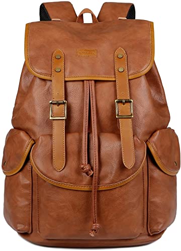 Baosha PU Leder Laptop Rucksack für 15.6 Zoll Herren Laptoptasche Business Arbeit Schule College Rucksack Satchel Schulrucksack Reise Rucksack CN-01 (Braun)