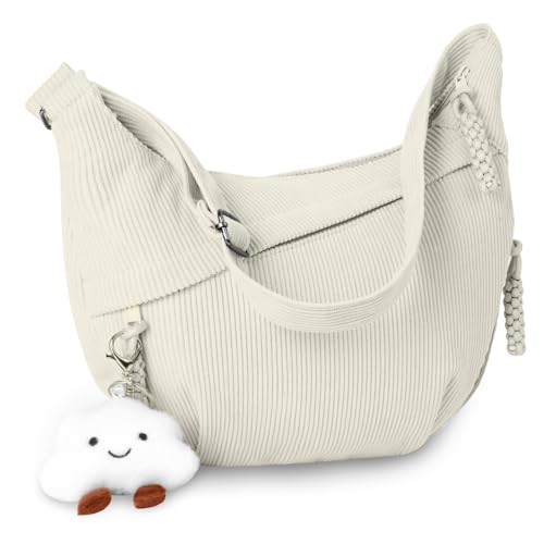 Aucuu Crossbody Bag Damen Umhängetasche, Halbmond Crossbody Bag, Cord Tasche Casual Schultertasche, Hobo Halfmoon Bag mit Verstellbarer Schultergurt, Bauchtasche Damen für Arbeit Reisen Alltag