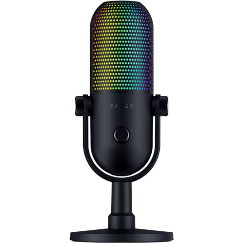Razer Seiren V3 Chroma - RGB-USB-Mikrofon mit Tap-to-Mute (Reaktive Beleuchtung, Supernieren-Kondensator-Mikrofon, Digitaler Verstärkungsbegrenzer und integrierter Schockdämpfer) Schwarz