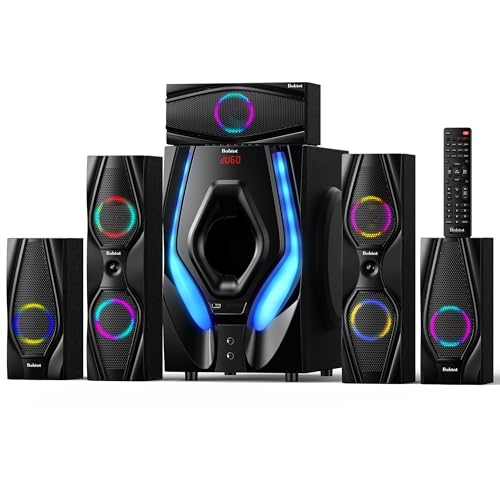 Bobtot Heimkino-System mit Surround-Sound-Lautsprechern – 1200 Watt, 10-Zoll-Subwoofer, 5.1 Soundsystem mit ARC, optischem Bluetooth-Eingang (US-zu-EU-Steckeradapter im Lieferumfang enthalten)