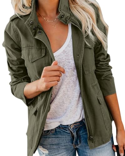 Imily Bela Übergangsjacke Damen Leichte sommerjacke Herbst Stehkragen Jacket Boyfriend Parka Sommerjacke Elegant leichte Jacke Kurzmantel(Grün，M)